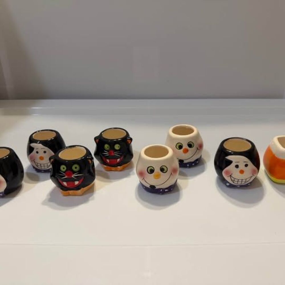 Vintage Style Ceramic Halloween Votive Tea Light Holders - Set of 8